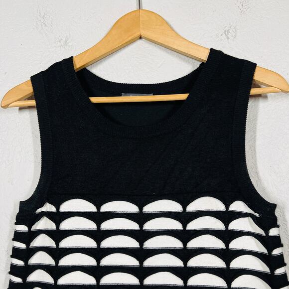 Neiman Marcus Optical Illusion Bodycoon Dress Mini Black White Knit - S - Picture 3 of 6